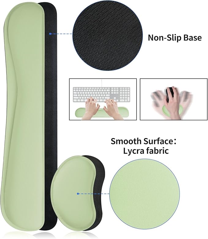 Bloss Leather Desk Mat and Keyboard Wrist Rest, Large Mouse Pad + Keyboard Pad+Mouse Wrist Support, Non-Slip Desk Mat Protector for Office, Home(31.5×15.7 Inches, Green)