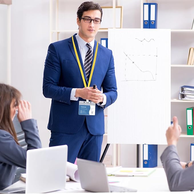 100 Pcs Lanyards for ID Badges and 100 Pcs Clear Name Tag Holders Reusable Lanyard with Clip Plastic ID Card Badge Holder Name Badges for Adults Kids Business School Office Supplies (Yellow)