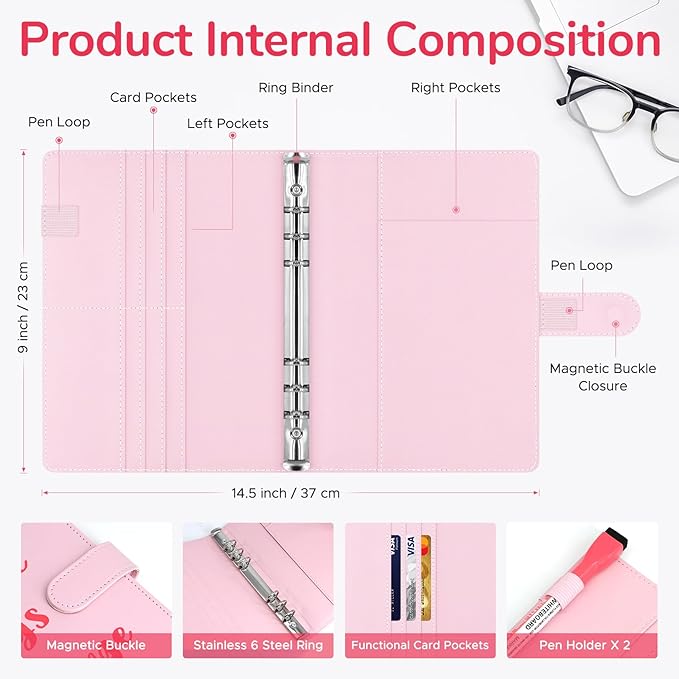 100 Envelopes Challenge Binder, A5 Money Saving Budget Binder with Upgraded Cash Envelopes & Pen, Budget Savings Challenge Book to Save $5,050, 3 Reusable Laminated Saving Challenge Tracker Included