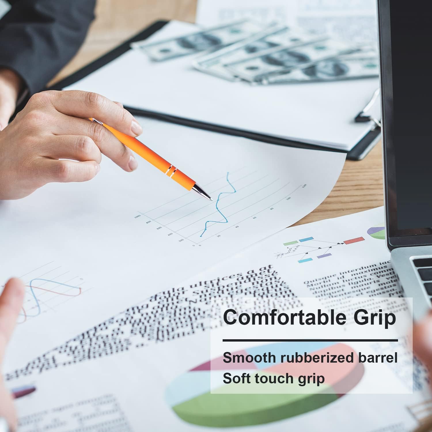 Ballpoint Pen with Stylus Tip, Soft Touch Click Metal Pen, 1.0mm Medium Point, Black Ink, 12 Count(Orange)