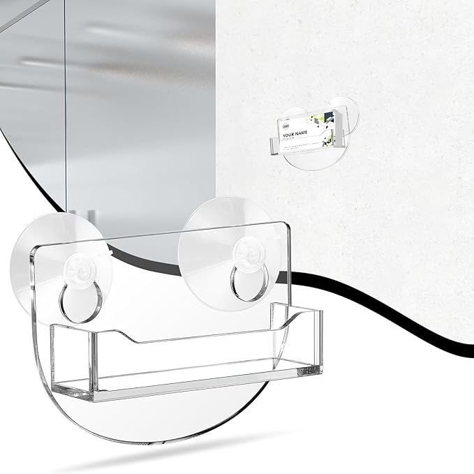 Window Mount Business Card Holder with Suction Cups Acrylic Single Pocket Organizer Clear Card Holder Acrylic Display Storage for Home Office(Classic)
