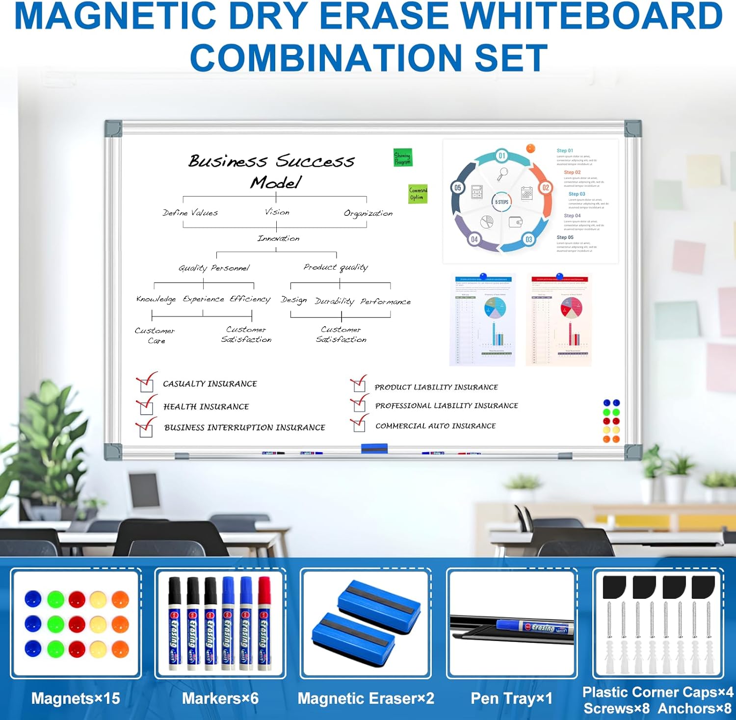 H-Qprobd 6'x4' Large Magnetic White Board Dry Erase Whiteboard with Aluminum Frame, 72"X48" Hanging White Boards for Wall with Long Pen Tray, Presentation Board for Office Classroom Home
