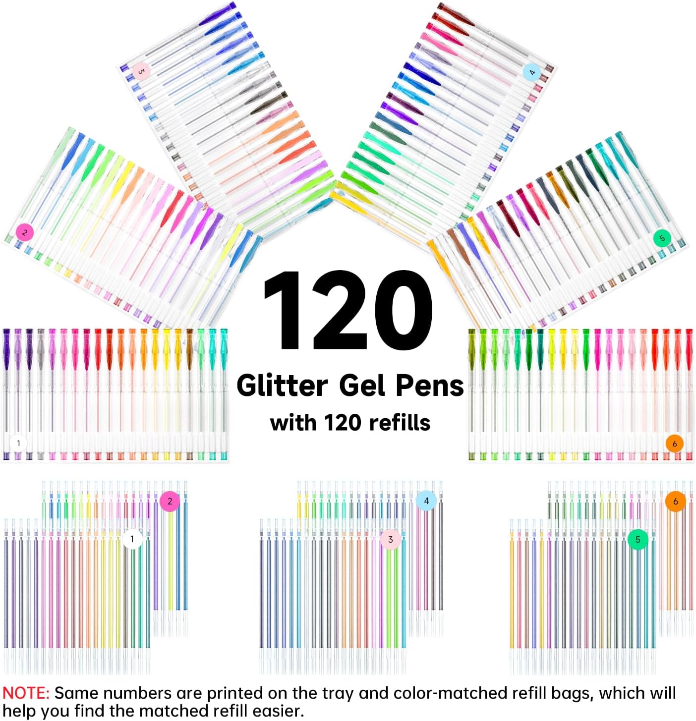 Shuttle Art 240 Pack Glitter Gel Pens, 120 Colors Glitter Gel Pen Set with 120 Refills for Adult Coloring Books Craft Doodling