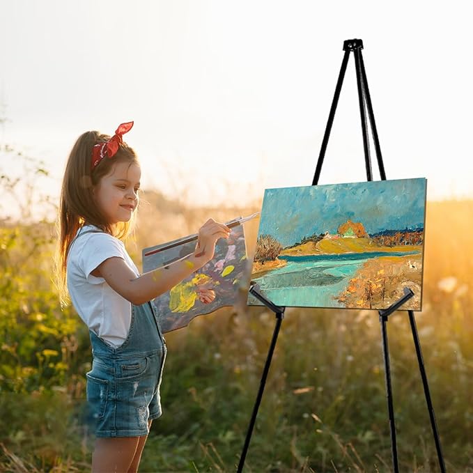 AROIC 63" Easel Stand for Display, 3 Pack Portable Foldable Metal Easel, Easels for Signs Wedding Logos,Arts, Painting,Adjustable Floor Easels with 3 Storage Bag