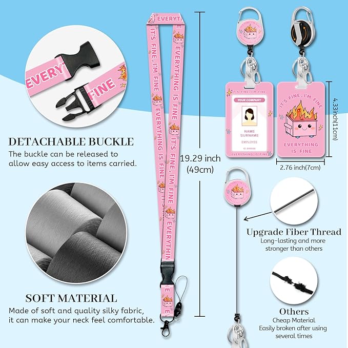 Lanyards for Id Badges, Dumpster on Fire Badge Holder with Retractable Reel Clip, Funny Work Name Tags Keychain Lanyard ID Card Protector Cover Case for Women Teacher Nurse Doctor Office