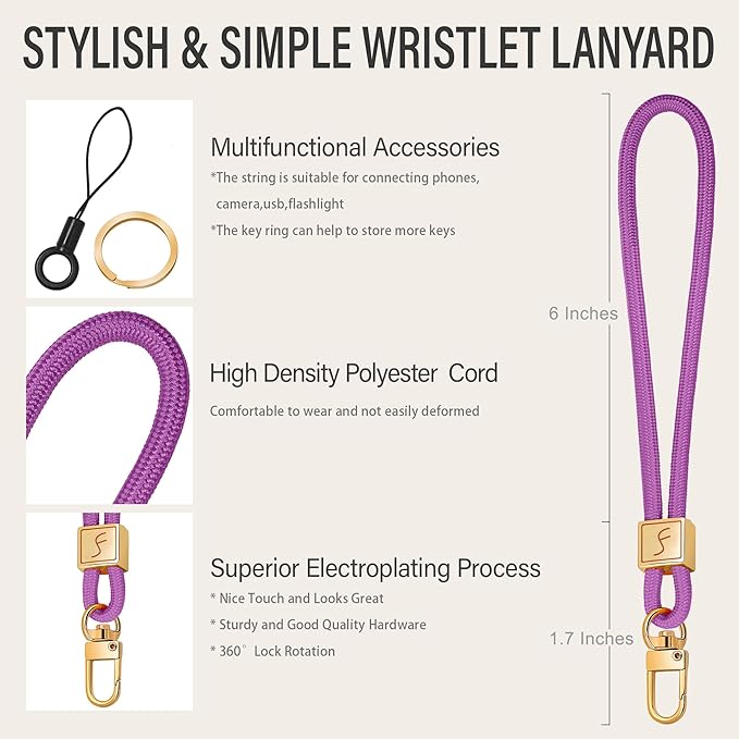 Fishent Keychain Wristlet lanyard, Cute Key Chain Holder, Upgraded Woven Wrist Lanyard for Keys, Wristlet Strap Keychain for Women Men Car Keys ID Badges Card Wallet Phone (Dark Violet)