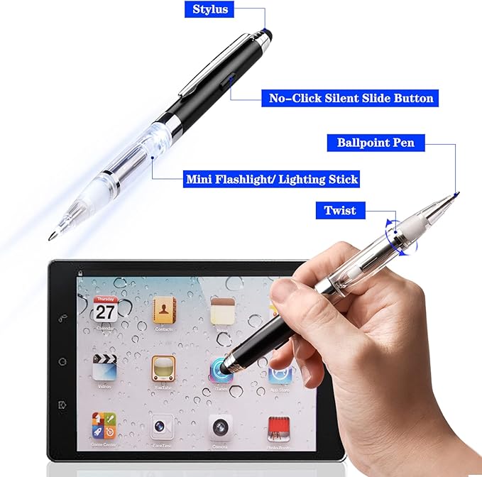Penyeah Pen Light,3 in 1 Light Up Pens with Touchscreen Rubber Tip Stylus, Great Light Pen for Nurses Students Doctors for Writing in the Dark (White/Red)