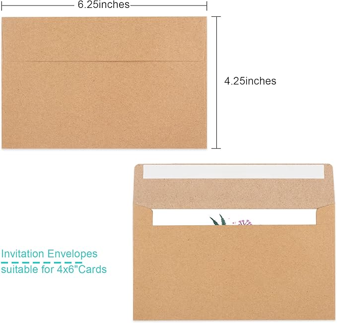 65 Packs A4 Invitation Envelopes, Brown Kraft Envelopes, 4x6 Photo Envelopes for Invitations, Envelopes Self Seal for Weddings, Baby Shower, Photos, Postcards, Greeting Cards, Mailing