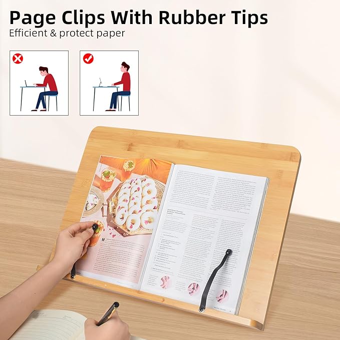 wishacc Book Stand, Extra Large (19.68 x 14 inches) Bamboo Wood Book Holder Recipe Stand for Thick Book Reading Hands Free