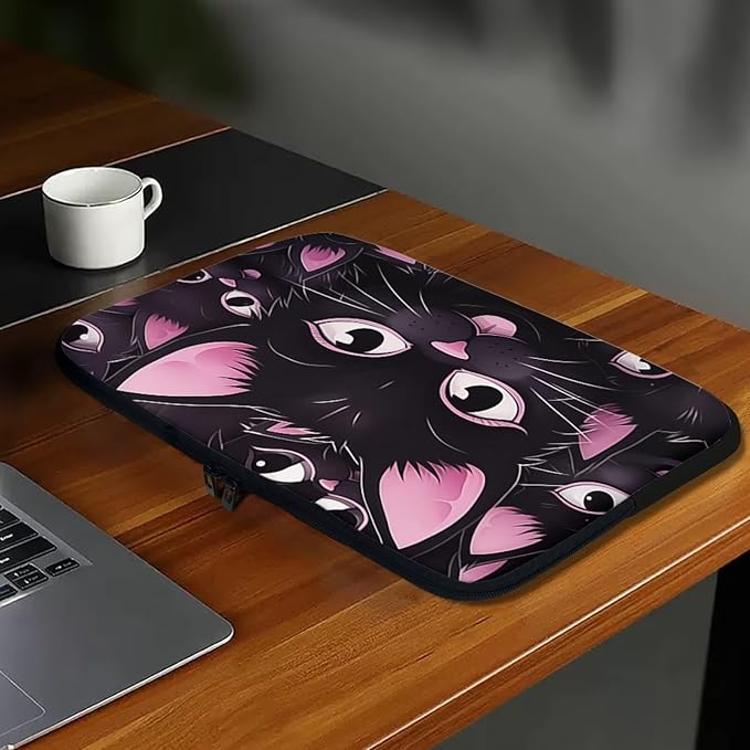 Black Cat Printed Laptop Briefcase for Women Men, Waterproof 13 Inch Laptop Bag Messenger Bag Lightweight Laptop Case for Office Business Traveling Daily Use, Gift for Father