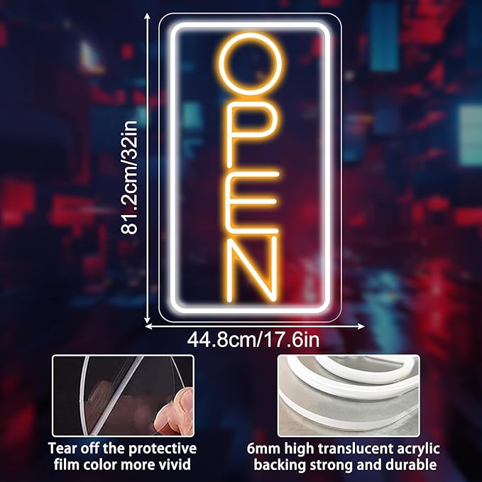 Open Signs for Business Ultra Bright LED Neon Open Signs for Business Storefront Window Glass Door Shop Store Florists Bar Salon Pubs with ON/OFF Switch (White/Yellow -Vertical, 32 Inch)