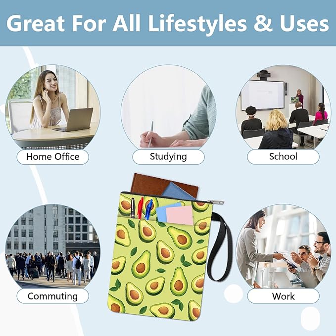 CRASPIRE Avocado Book Sleeve Fruit Book Protector Green Book Covers for Paperbacks Washable Fabric Cloth Book Cover with Zipper and Extra Sleeve Pocket for Book Lovers Classmate Gifts