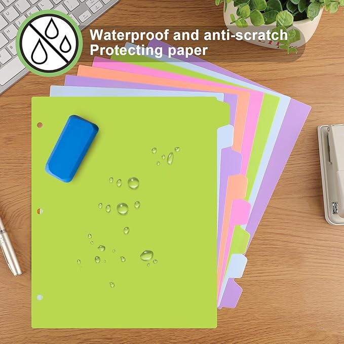 HABGP 96Pcs/12 Set Binder Dividers with Tabs, 8 Color Tab for 3 Ring Binder Dividers, Page Folder Dividers for 3 Ring Binder Sheet Paper Protectors, Plastic Tabbed File Dividers with Tabs