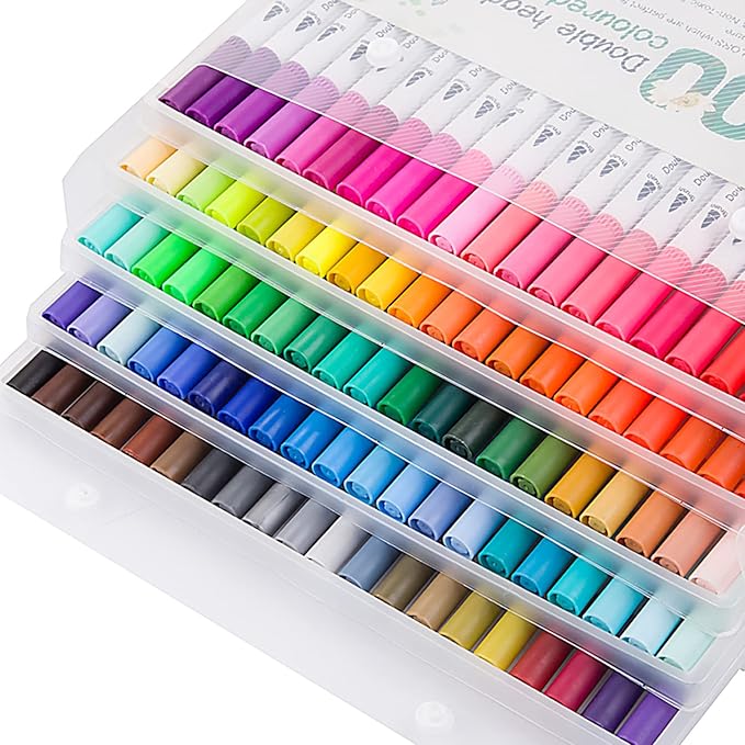 100 Colors Art Markers for Coloring,Coloring Pens,Dual Brush Tip Markers for Kids Adult Drawing,Fine Tip Pens for Art,Journaling,Doodling & Lettering