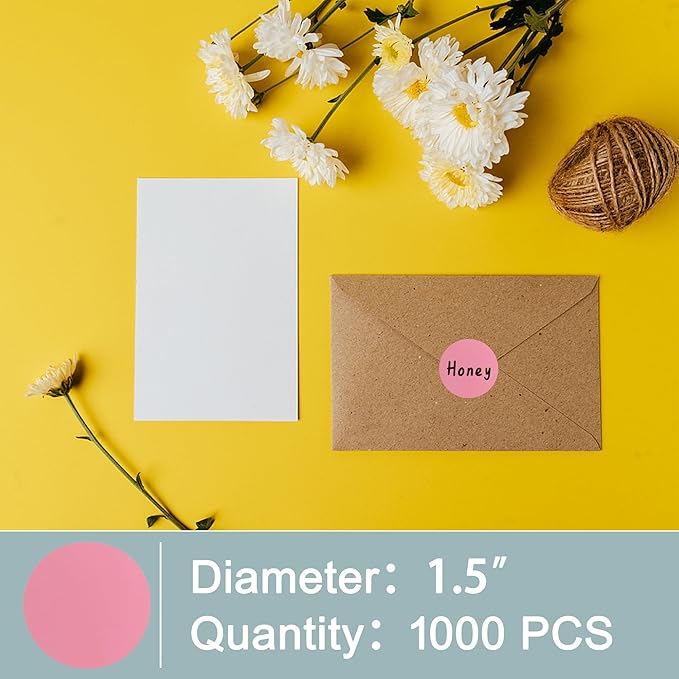 Hybsk 1.5 inch Circle Color Direct Thermal Stickers Shipping Labels for Barcodes,Name Tag,DIY Logo Design,Inventory– Compatible with Zebra,Rollo,Munbyn,and More-1000 pcs (1.5 inch,Pink)
