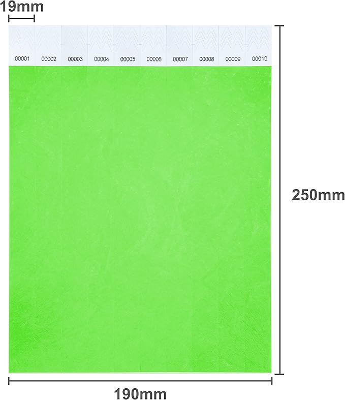 100 Pcs Wristbands, 1-100 Consecutive Numbers Waterproof Tearproof and Printable Wrist Straps Admission Bracelets Tickets (Neon Green)