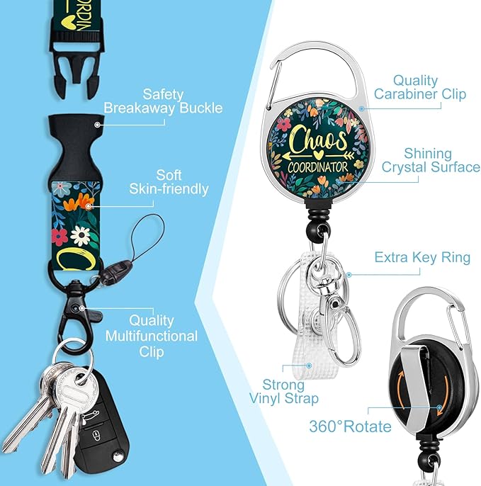 Lanyards for Id Badges, Funny Badge Holder with Retractable Reel Belt Clip, Chaos Coordinator Work Name Tag Lanyard Vertical ID Card Protector Case for Women Nurse Doctor Teacher Student
