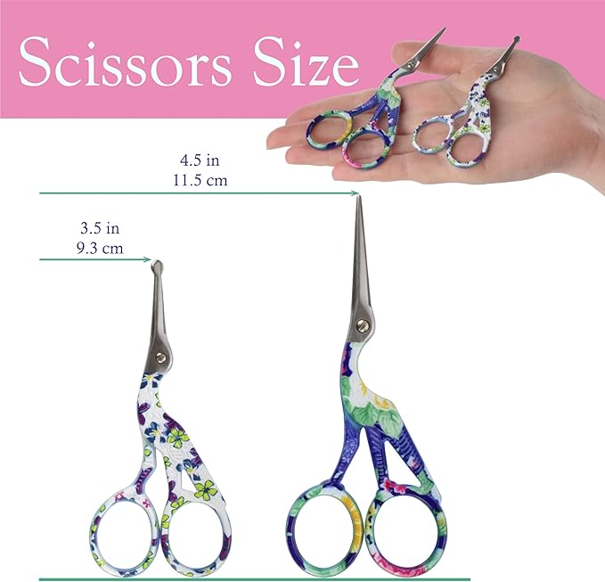 Stork Bird Rounded Safety Tip Embroidery Craft Stainless Steel Crane Scissors - Assortment A - 20 Pairs