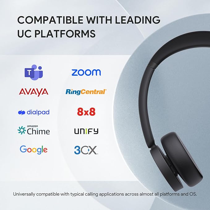 Yealink BH70 with Stand Wireless Bluetooth Headset with Microphone for Work, up to 35h Talking Battery Life, 3 Noise Cancellation Mics, Teams Certified, ≤90min Fast Charging, NO Power Adapter Needed