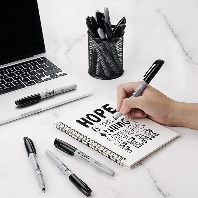 Ultra Fine Permanent Marker Bulk, 32 Pack Ultra Fine Point Black Permanent Marker set, Felt Tip Pens Works on Plastic, Wood, Stone, Metal and Glass for Doodling, Marking