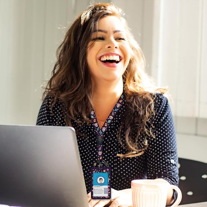 Giancomics Day of The Dead Lanyards for Id Badges, Sugar Skull ID Badge Holder with Lanyard Badge Reel Retractable, Spooky Lanyard with ID Holder Keychain Clip Name Tag ID Card Holder Women Office