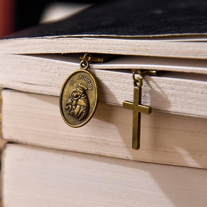 Bookmarks, Handmade Retro Cross Bible Bookmark with Long Leather Straps, Christian Saint Book Mark, Ideal Christian Gift (Style 5)