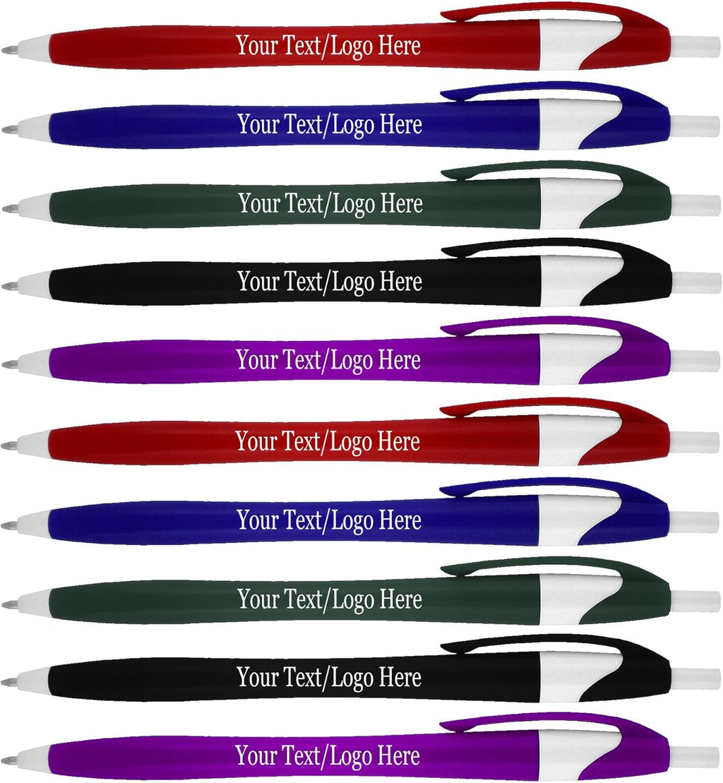 SyPen Personalized Pens With your Custom Logo or Text-500 Pack Bulk-for Businesses, Parties, and Events, Custom Printed Slim Ballpoint Click Pens, Assorted Barrel Colors, Black Ink