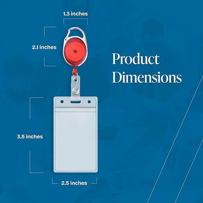 Will Well ID Badge Holders with Clip and Keyring - Vertical Clear Plastic 3.7" x 2.5" Sleeves Fit Up to 3 Cards - Retractable 24" UHMWPE Fiber Pull Cords - 2-Pack, Transparent Red Reels