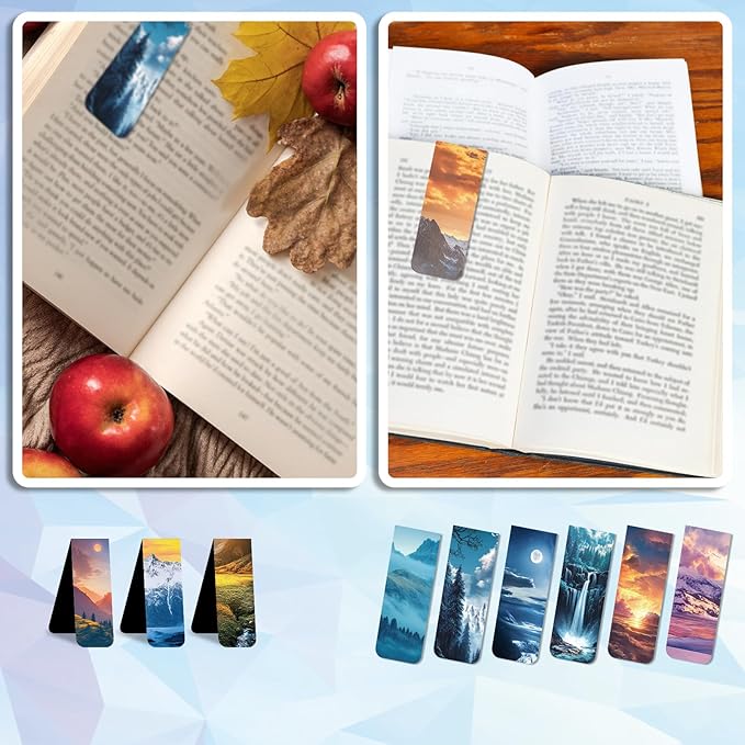 48 Pieces Magnetic Bookmarks Magnet Page Markers - Book Marks for Reading Women & Men with Storage Boxes - Cute Magnet Bookmark Clips for Reading Pleasure（Scenery）