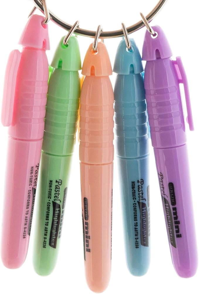 BAZIC Mini Highlighter Pen Pastel Color, Chisel Tip Broad Fine Line Highlighters Unscented (5/Pack), 144-Packs