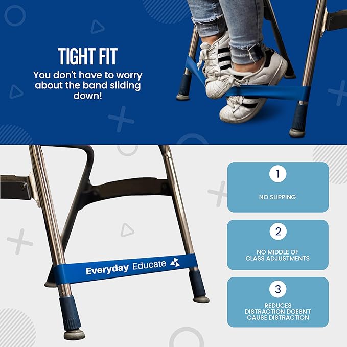 Chair Bands for Kids with Fidgety Feet - Fidget Bands for Classroom Chairs, Feety Bands, Sensory Flexible Bands, ADHD Chair Bands for kids, Anti-Snap Bands for Desk and Seats Blue (Pack of 12)