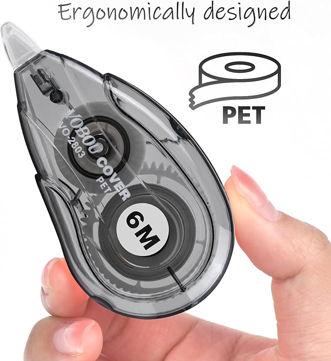 White Correction Tape, Easy To Use Applicator for Instant Corrections Wrong Writing At Any Time, For school, Office (Black, 12pack, 6M/256"x 0.2")