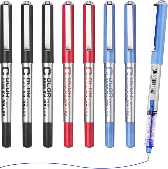 EYEYE Needle Point Rollerball Pens 0.5mm, 8 Pack 3 Colors Extra Fine Tip Liquid Ink Pen Quick Dry, Pens Fine Point Smooth Writing Pen for Journaling, Note Taking, Office, School Supplies