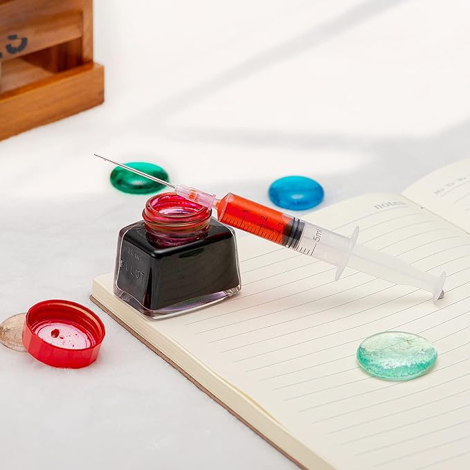 6PCS 5ML/CC Ink Filling Plastic Syringe Set with Bluent Stainless Needle Tip for Fountain Pen, Printer