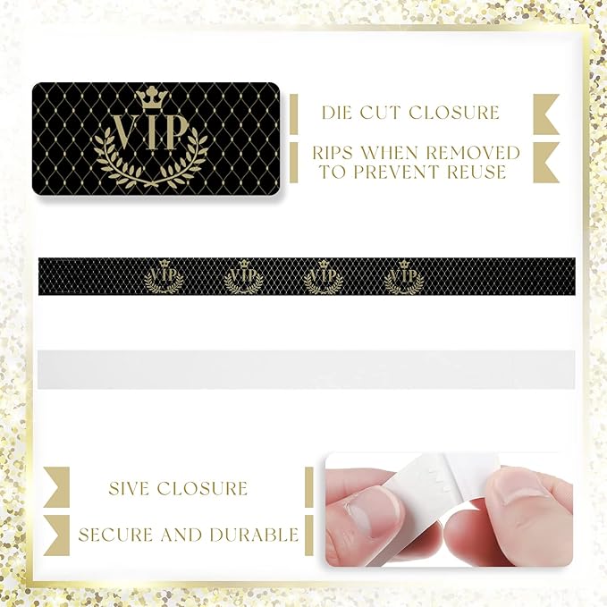 Jadive 500 Pieces Paper Wristbands VIP Plastic Waterproof Party Identification Wristbands Party Bracelets for Events Amusement Parks, Club, Concerts, Fairs, Festivals and Events(Black)