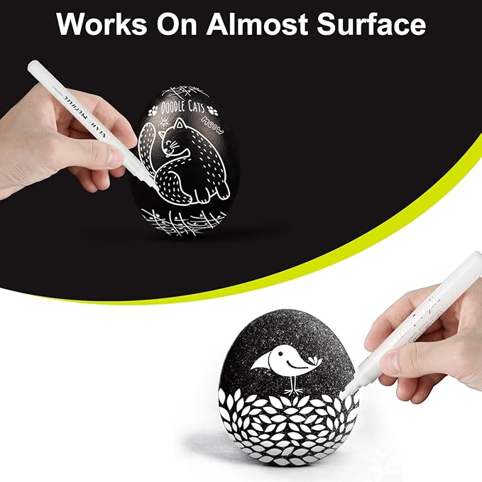 SFAIH Acrylic White Paint Pens - 8 Pack 2-3MM Medium Tip & 0.7MM Extra Fine Paint Marker for Rock Painting, Wood, Metal, Fabric, Plastic, Canvas, Glass, Ceramic, Diy Crafts, White Out Pen