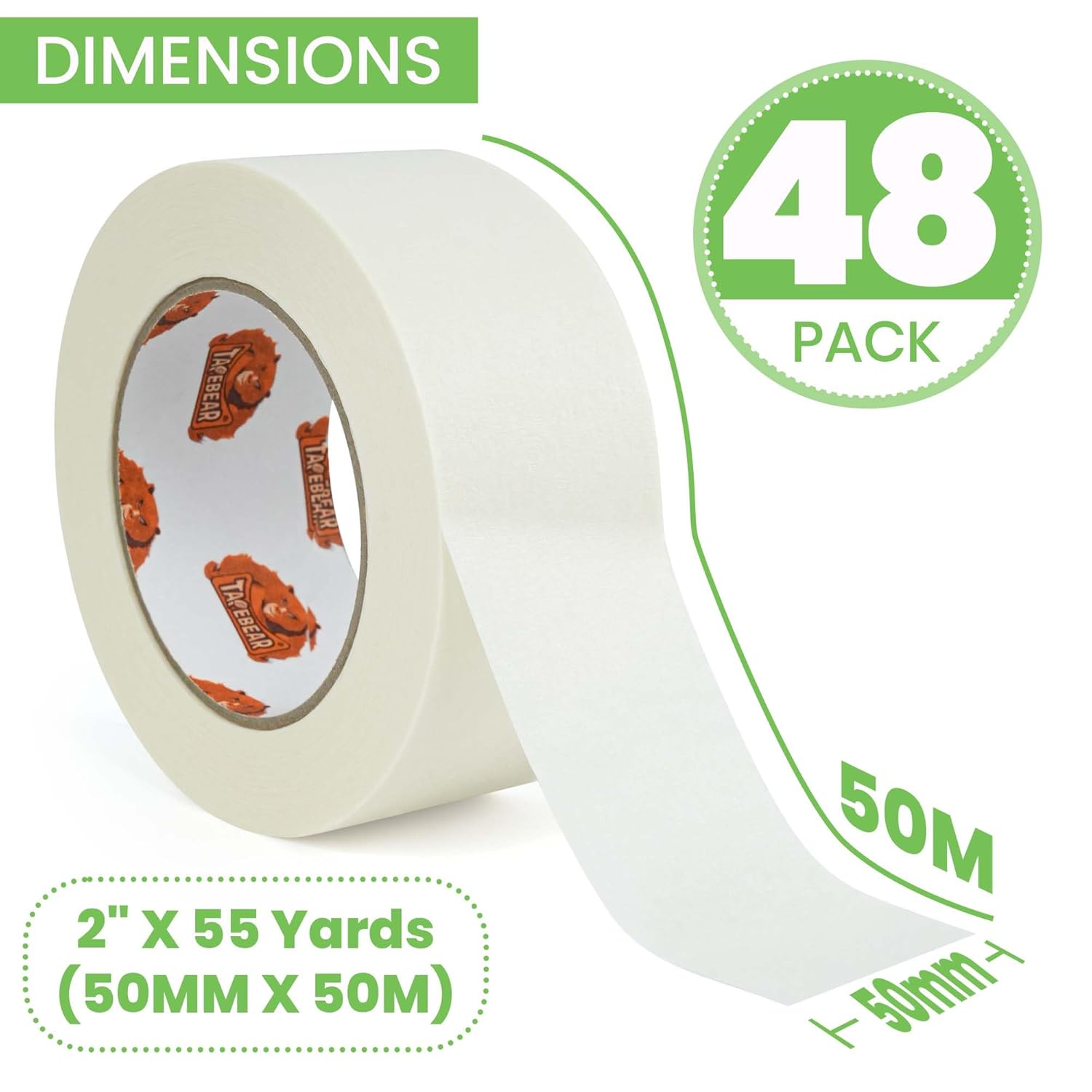 48Rolls Eco-Friendly Kraft Paper Tape 2Inch x 55Yard, White Paper Packing Tape, Biodegradable Recyclable Packaging Tape Self Adhesive Box Tape for Shipping, Sealing, Moving