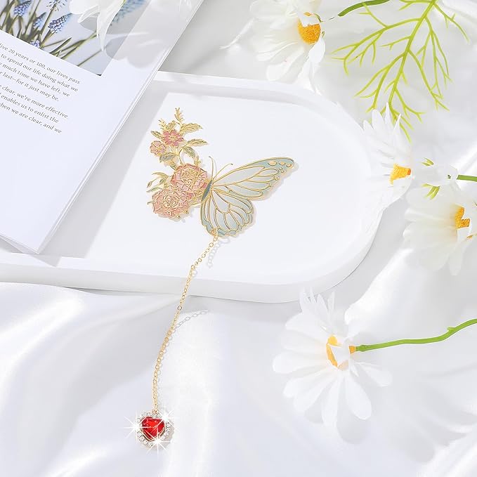 Butterfly Bookmarks for Women GjinxiCute Funny Metal Flower Bookmark Creative Tassel Book Marks Hollow Trim Page Markers Creative Exquisite Gifts Pendant Book-Markers Children's Day Present