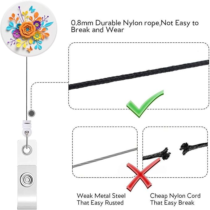 Retractable ID Badge Holder Nurse Badge Reels with Clip Name Card Holders for Office Worker Doctor Nurse 3Pack Pretty Flowers