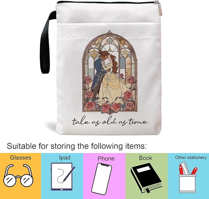 Tale As Old As Time Belle's Book Coffee Book Lover Book Sleeve, Book Covers with Zipper, Book Lovers, Book Pouch Kindle Protector, Gifts for Women Teacher Librarian Bookworm Bookish (White-B, Large)