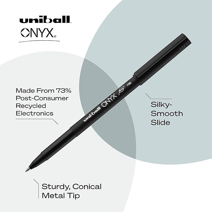 Uniball Onyx Rollerball Pen 12 Pack - Black & Blue, 0.7mm Fine Point Office Supply Gel Ink Pens