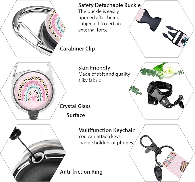 Rainbow Teacher Lanyards for Id Badges, Cute Badge Reel Heavy Duty with Carabiner Clip, Fashionable ID Badge Holder with Breakaway Lanyard, Teacher Nurse Office Christmas Gifts