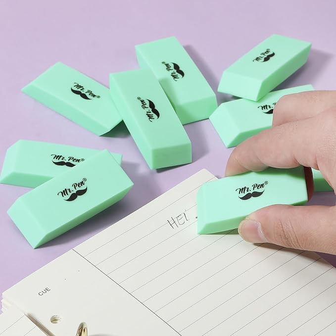 Mr. Pen- Erasers, 12 Pack, Green Pencil Eraser, Erasers for Pencils, Mr Pen Erasers, Erasers for School, Large Eraser, Block Erasers for School, Rubber Eraser, Large Erasers for School