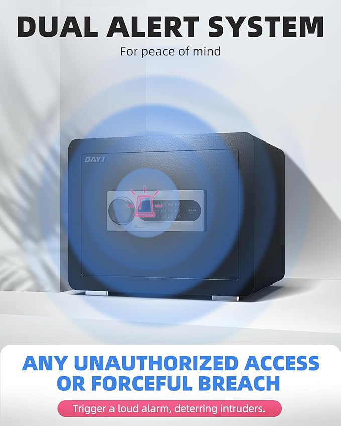 DAYI Safe Box, 0.8 Cubic Feet Home Safe with Fireproof Waterproof Bag, Security Safe Box for Money Cash Valuables, Digital Electronic Keypad, Dual Alarm System, Removable Shelf - D-25