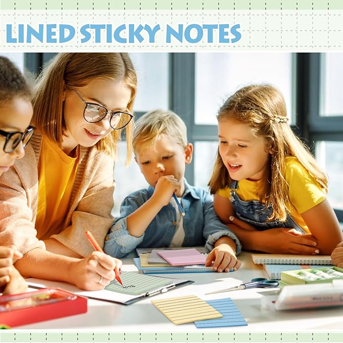 Yexiya 64 Pcs Lined Sticky Notes Self Stick Notes with Lines Bright Assorted Colors Sticky Notes for Home Office Products Post Memos, 1920 Sheets(4 x 6 Inch, 3 x 3 Inch,Fresh Color)