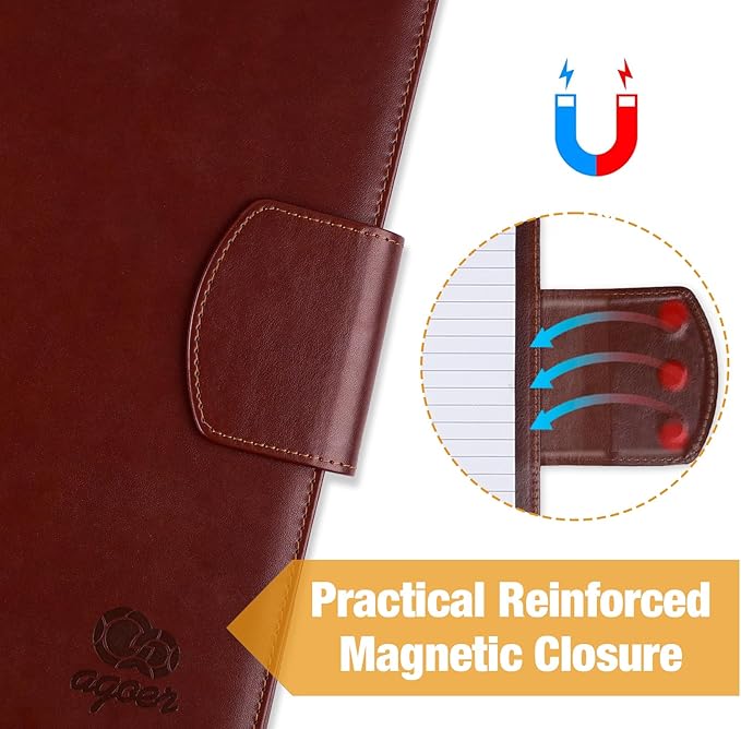 PU Leather Padfolio,A4 Leather Folder Binder Storage Clipboard with Magnetic Closure Cover,Business Resume Folder with Luxury Pen,Notepads,Sticky Tabs for Interview,Conference,Gift Portfolios (Brown)