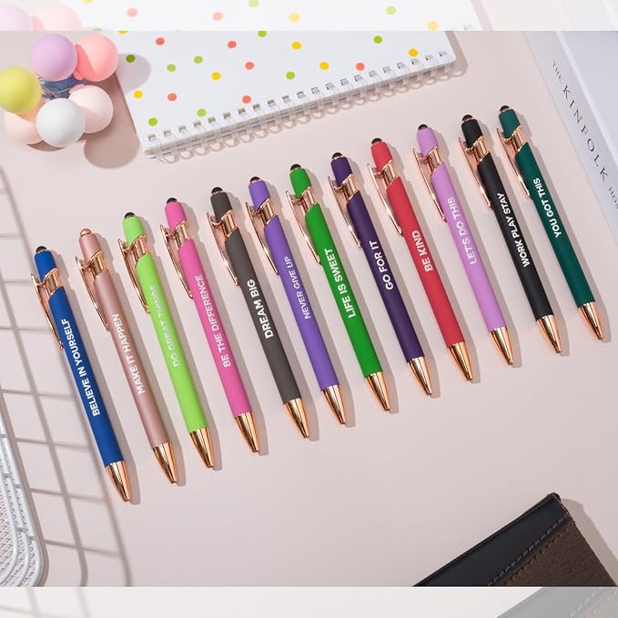 12 Pieces Motivational Inspirational Quotes Snarky Screen Touch Stylus Ballpoint Pens, Office Encouraging Scriptures, Black Ink