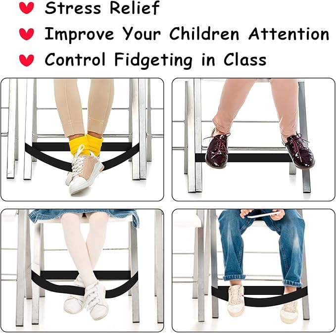 20 Pack Chair Bands for Kids with Fidgety Feet, ADHD Tools for Kids, ROOKEA Sensory Room Must Haves for Adhd Kids Fidget Chair Bands Autism Classroom Must Haves ADHD Tools for Classroom Home Chairs