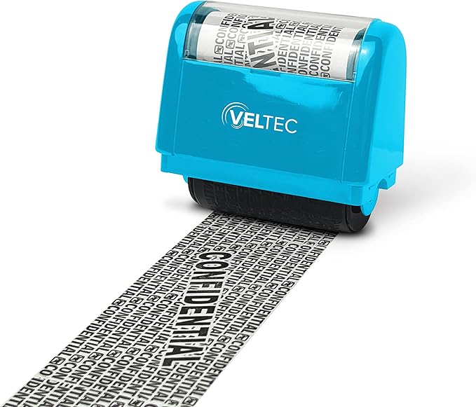 Veltec ID Protector Ink Roller - Identity Theft Protection Roller Stamp (Blue, Stamp Only)