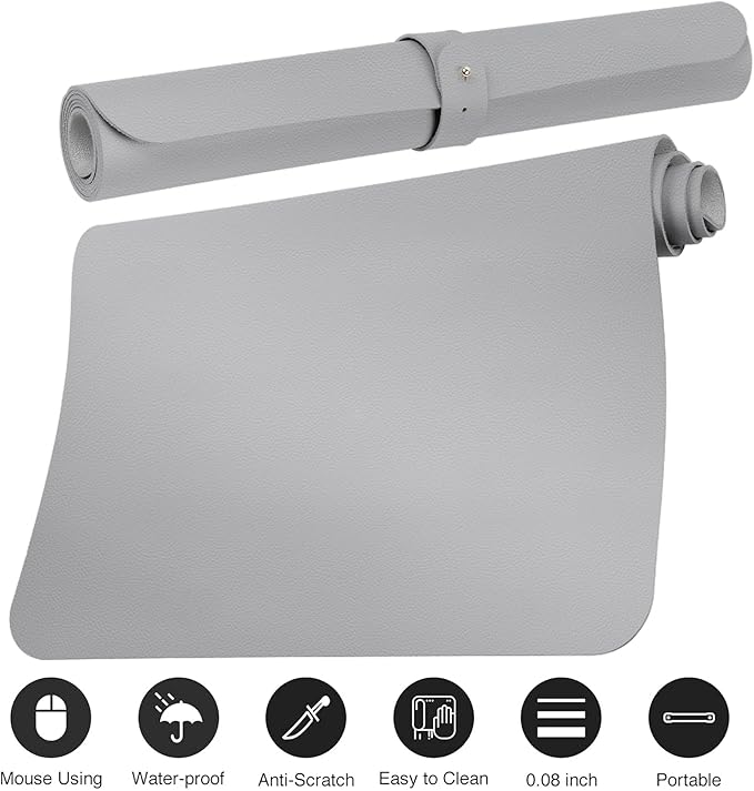 Boutilon Leather Desk Pad 30" x14",Non-Slip Mouse Pad,Office Desk Mat,Waterprooft PU Leather Desk Blotter,Desk Pad Protector,Desk Writing Pad for Home Office Decor (M-Grey)